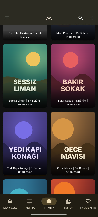 LiveOn Player mobil bölüm listesi