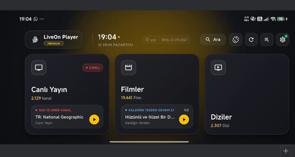 LiveOn Player TV Arayüzü